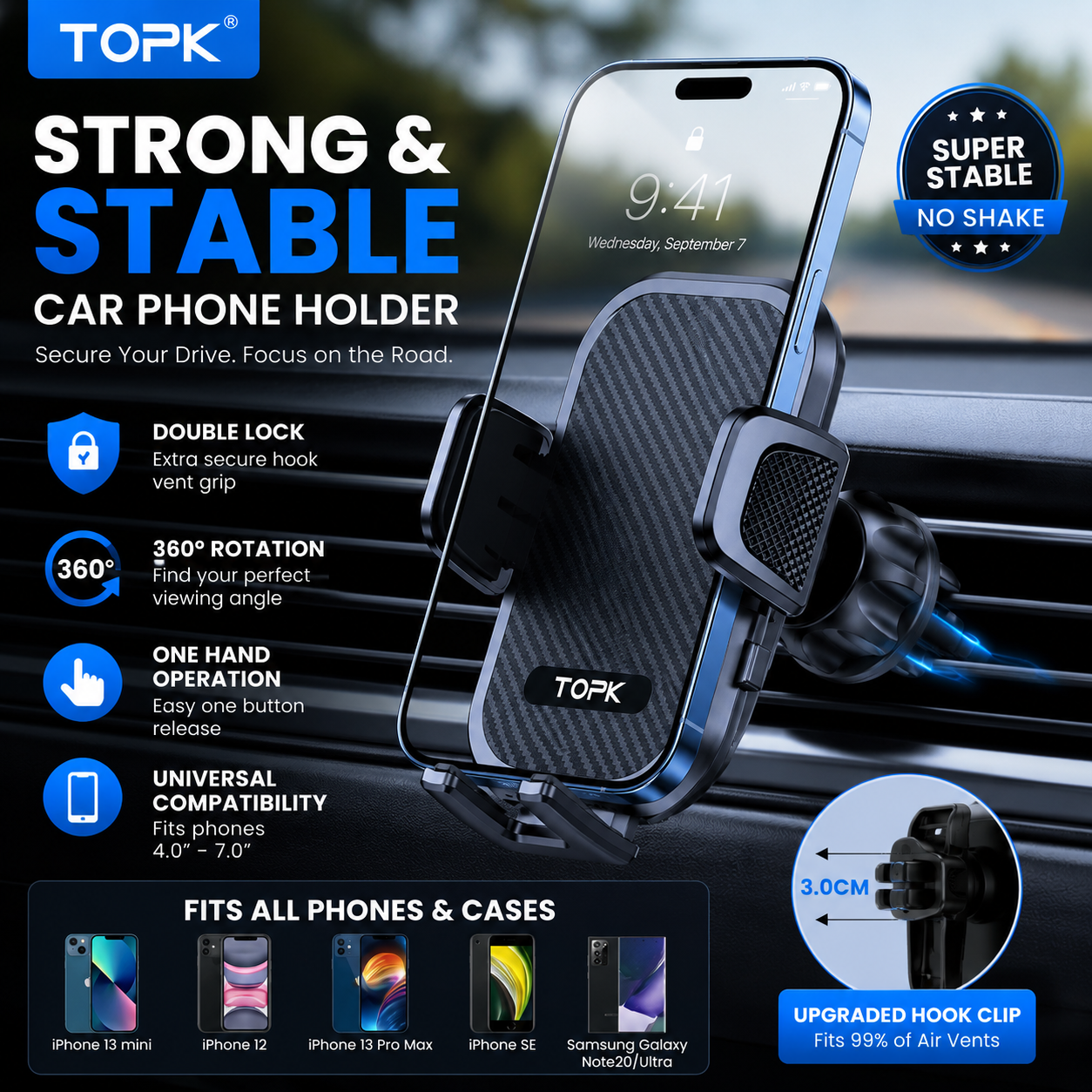 Kanox TOPK upgraded 360° Hook Clip Car Phone Holder